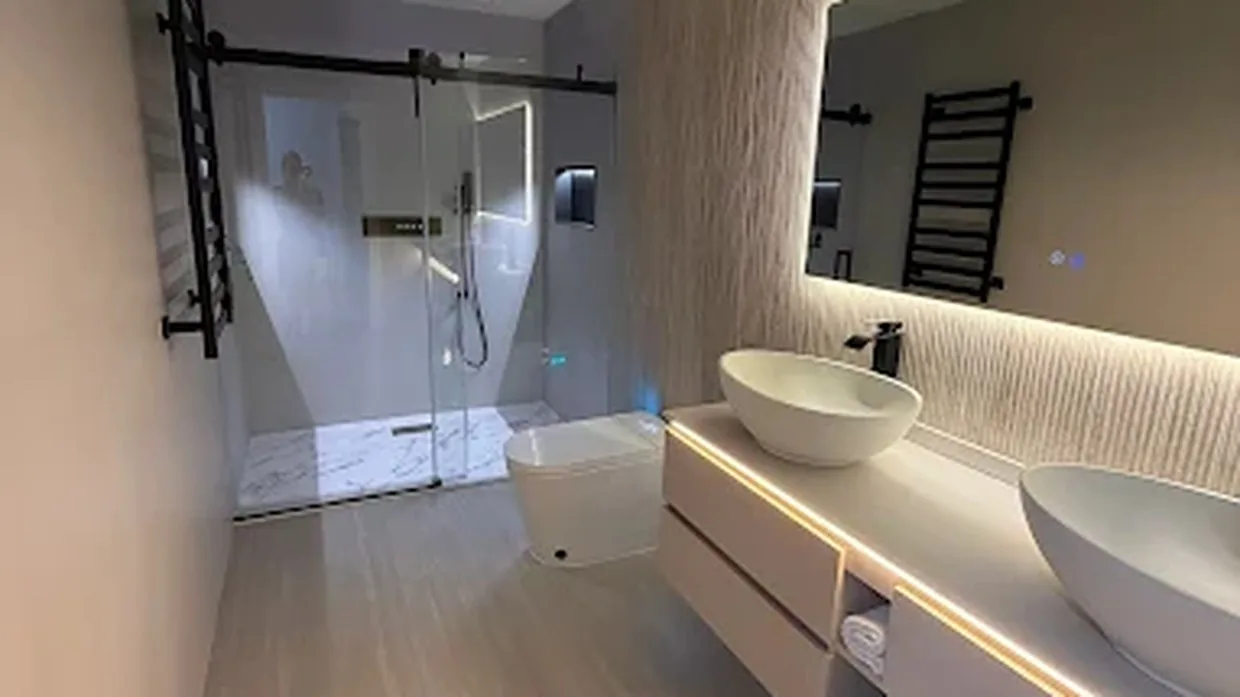 Barrier-free curbless walk-in shower with zero-threshold entry installed by Secure Bath